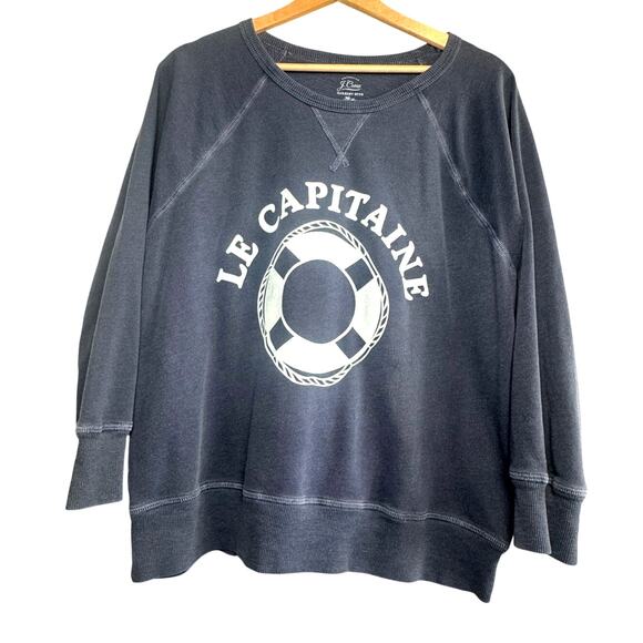 J.Crew Le Capitaine Nautical Graphic Sweatshirt XL Blue Crewneck - Picture 1 of 5